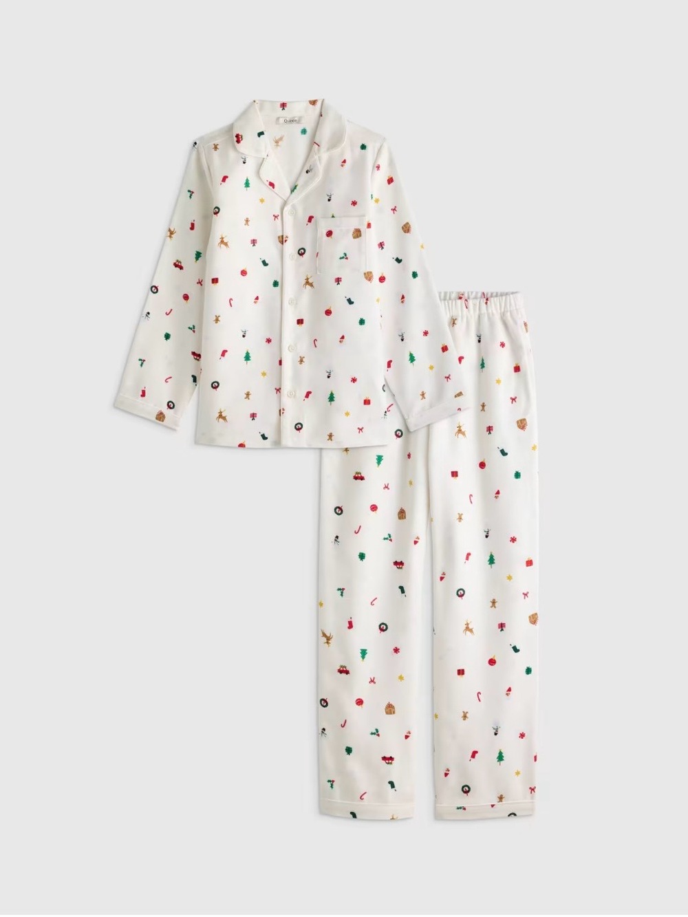 Quince Kids White Holiday Print Pajama Set